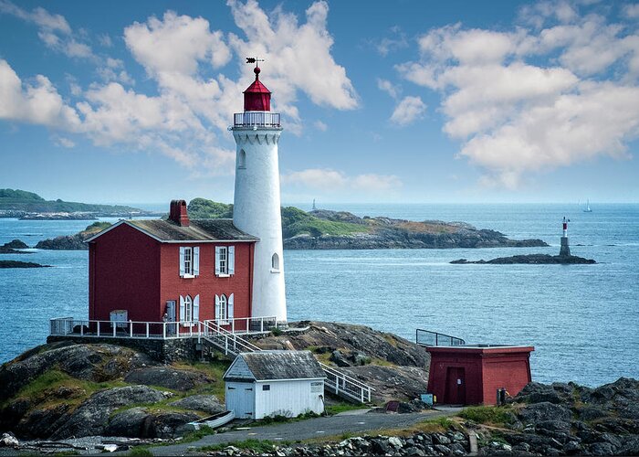 Fisgard Lighthouse Greeting Card featuring the photograph Veiw of the Fisgard Lighthouse by Jeanette Mahoney
