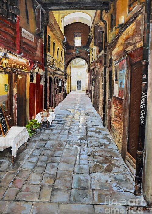 Jan Dappen Greeting Card featuring the painting Venezia - Alley on Parangon in Venice by Jan Dappen