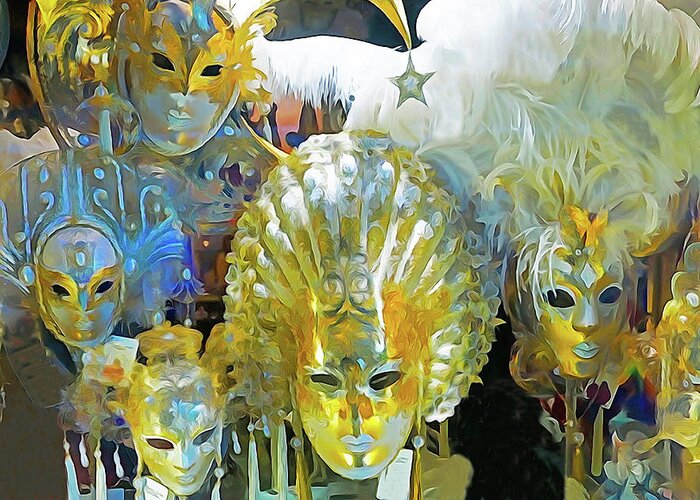 Italy Greeting Card featuring the digital art Venice Carnival Masks by Dennis Cox