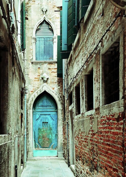 Venice Greeting Card featuring the photograph Venice Italy Turquoise Blue Door by Brooke T Ryan