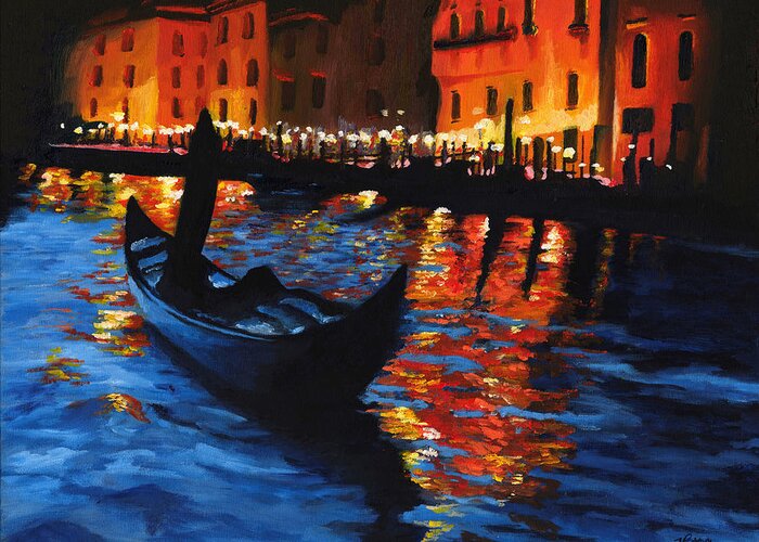 Landscape Greeting Card featuring the painting Venice Lights by Vic Ritchey