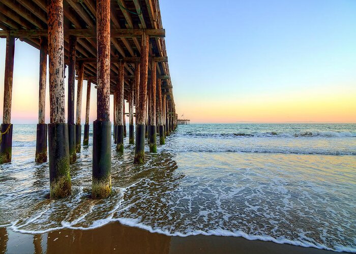 Pier Greeting Card featuring the photograph Ventura Pier Blue and Gold 3 by Wendell Ward