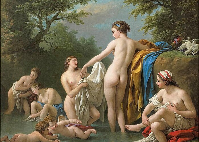 Louis-jean-francois Lagrenee Greeting Card featuring the painting Venus and Nymphs Bathing by Louis-Jean-Francois Lagrenee