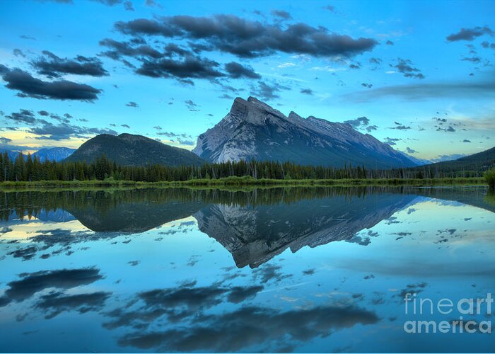 Vermilion Lake Greeting Card featuring the photograph Vermilion Lakes Blue Sunset by Adam Jewell