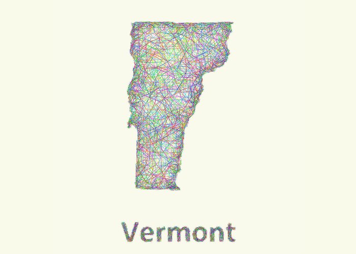 Vermont Map Greeting Card featuring the digital art Vermont line art map by David Zydd