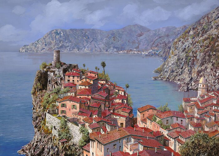 Seascapes Greeting Card featuring the painting Vernazza-Cinque Terre by Guido Borelli