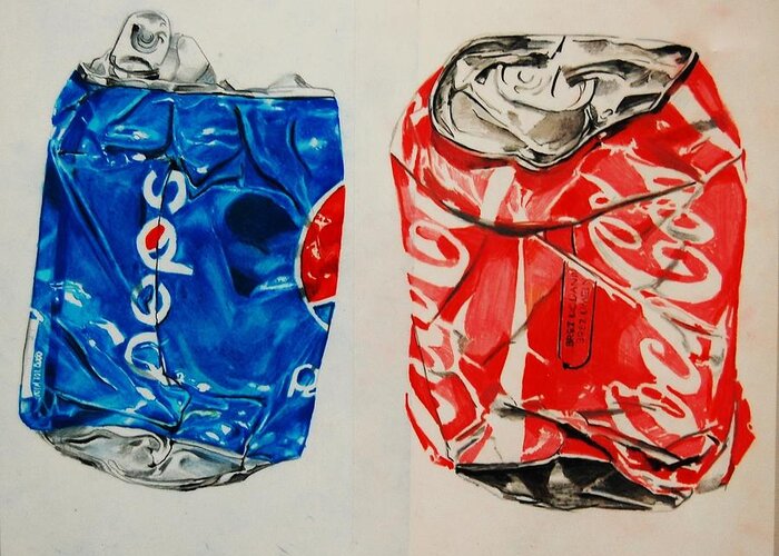 Pepsi Greeting Card featuring the drawing Versus by Jean Cormier