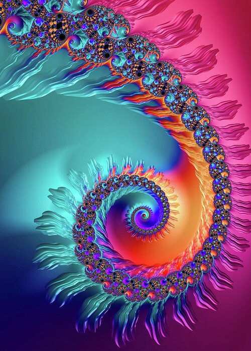 Spiral Greeting Card featuring the digital art Vibrant and colorful fractal spiral by Matthias Hauser