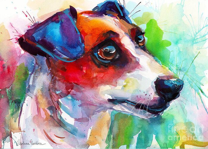 Jack Russell Greeting Card featuring the painting Vibrant Jack Russell Terrier dog by Svetlana Novikova