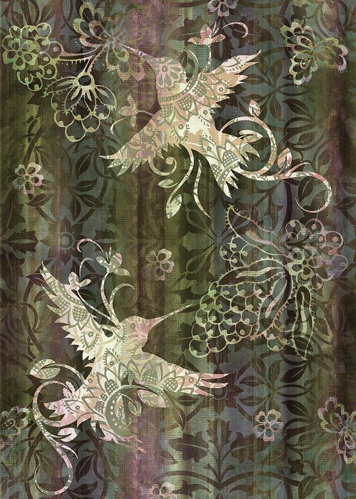 Hummingbird Greeting Card featuring the painting Victorian Hummingbird Green by JQ Licensing
