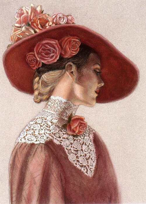 Victorian Lady Greeting Card featuring the painting Victorian Lady in a Rose Hat by Sue Halstenberg
