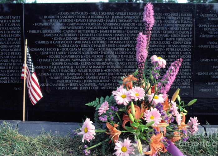 Vietnam Veterans Memorial Decorated On Memorial Day Greeting Card featuring the photograph Vietnam Veterans Memorial on Memorial Day by Thomas R Fletcher