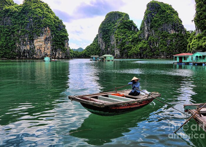 Sapa Greeting Card featuring the photograph Vietnamese woman boat by Chuck Kuhn