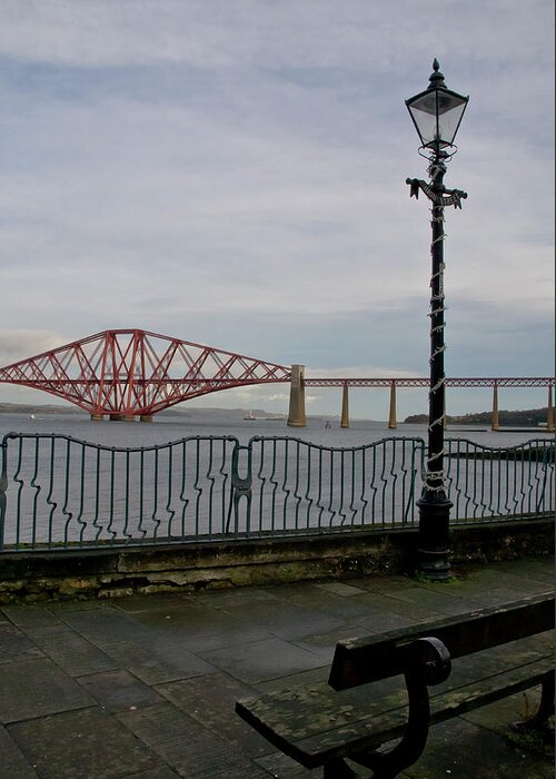 Forth Rail Bridge Greeting Card featuring the photograph View at the Forth rail bridge from High Street in South Queensferry by Elena Perelman