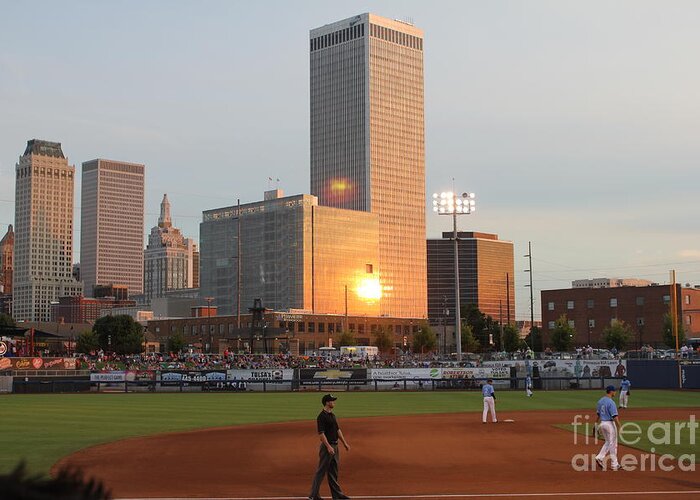 Tulsa Greeting Card featuring the photograph View from 3rd Base by Sheri Simmons