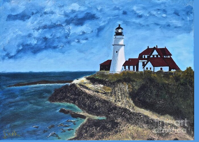  Greeting Card featuring the painting View from the North Portland Head Light by Barrie Stark