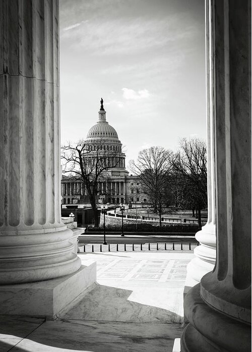 Statue Greeting Card featuring the photograph View of Capitol Hill through the Supreme Court by Brandon Bourdages