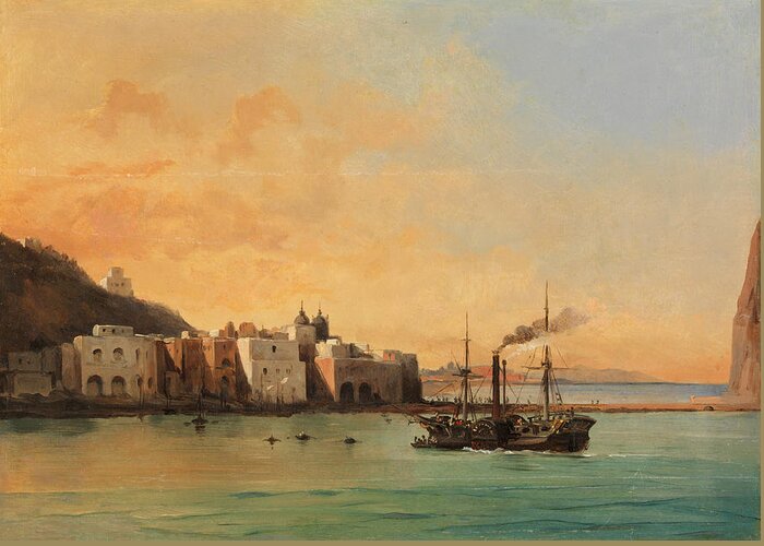 Charles Remond Greeting Card featuring the painting View of Ischia from the Sea by Charles Remond