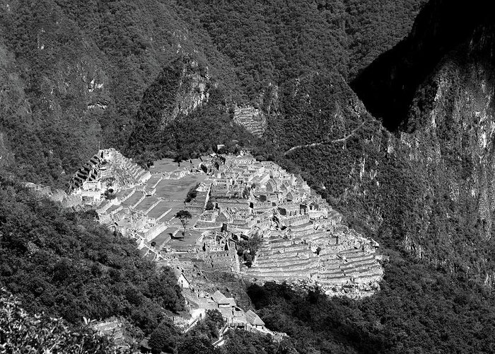 Machu Picchu Greeting Card featuring the photograph View Of Machu Picchu From The Inca Trail by Aidan Moran