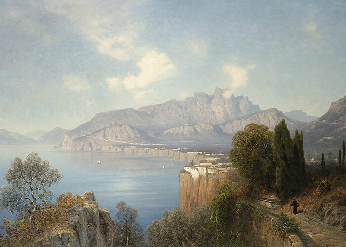 German Art Greeting Card featuring the painting View of Sorrento by Oswald Achenbach