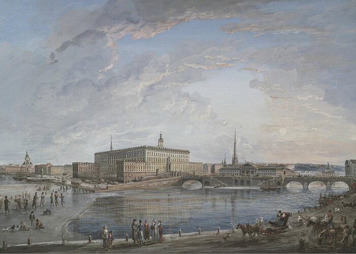 19th Century Art Greeting Card featuring the painting View of Stockholm by Elias Martin