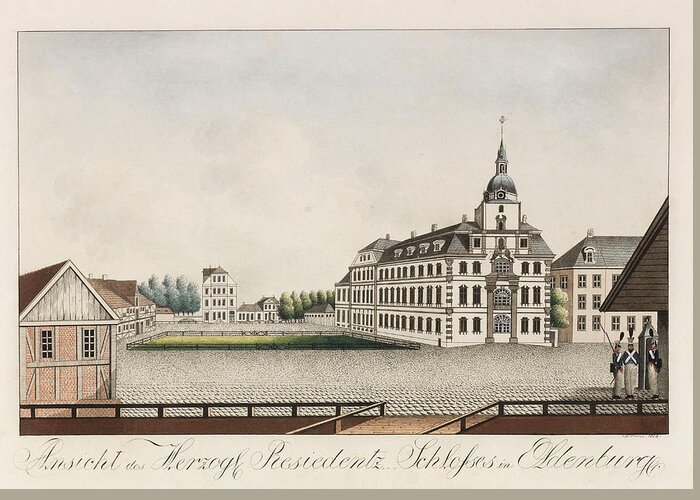 Gottlob Friedrich Ferdinand David Greeting Card featuring the drawing View of the Ducal Residence Palace in Oldenburg by Gottlob Friedrich Ferdinand David