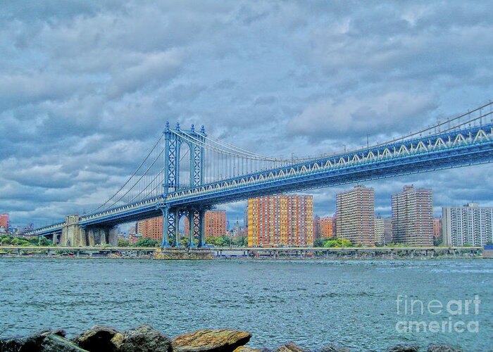 Bridge Greeting Card featuring the photograph View of the Manhattan Bridge by Onedayoneimage Photography