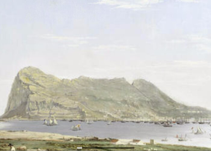 Attributed To Thomas Ender (austrian Greeting Card featuring the painting View of the Rock of Gibraltar from the mainland by MotionAge Designs