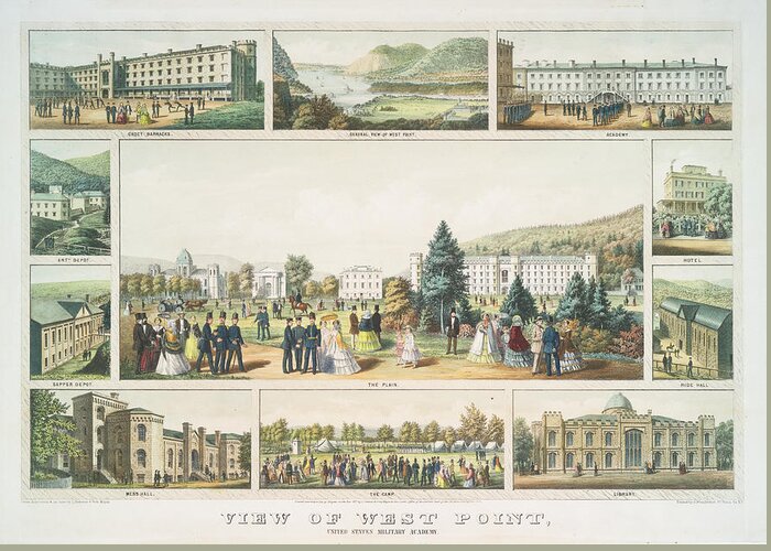 West Point Greeting Card featuring the photograph View of West Point United States Military Academy 1857 by Ricky Barnard
