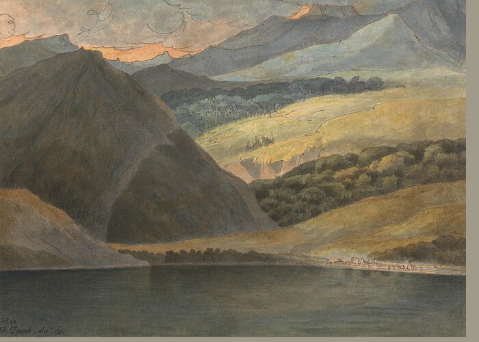 19th Century Painters Greeting Card featuring the painting View on Lake Maggiore at Evening by Francis Towne