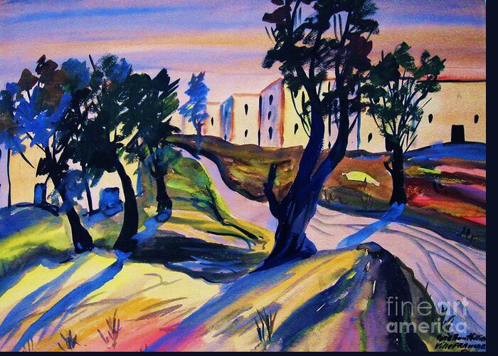 Landscape Greeting Card featuring the painting Villefranche by Thea Recuerdo
