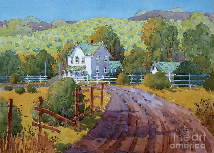 Landscape Greeting Card featuring the painting Vineyard Farm in Cambria by Joyce Hicks