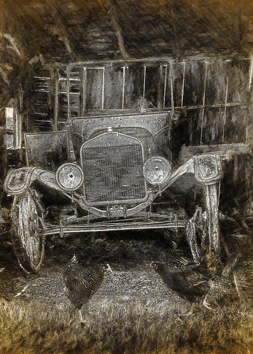 Art Greeting Card featuring the photograph Vintage Auto Neglected in a Barn by Randall Nyhof