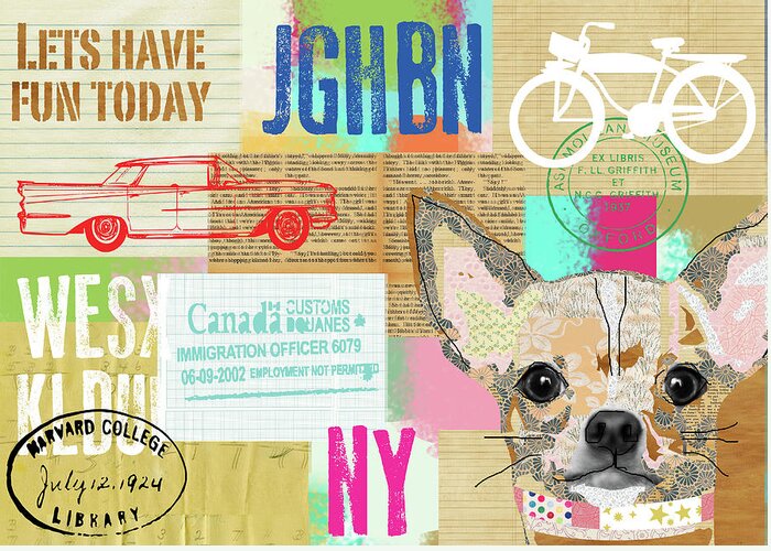 Vintage Collage Chihuahua Greeting Card featuring the mixed media Vintage Collage Chihuahua by Claudia Schoen