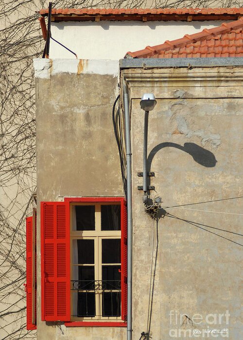 Marc Nader Photo Art Greeting Card featuring the photograph Vintage Concrete And Red Window, Beirut by Marc Nader
