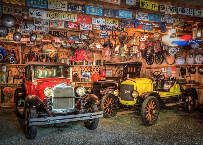 Appalachia Greeting Card featuring the photograph Vintage Fords Collectibles by Debra and Dave Vanderlaan