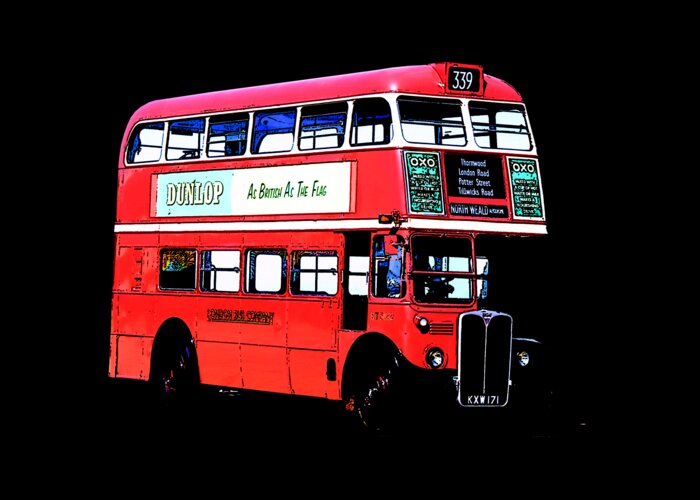 T-shirt Greeting Card featuring the digital art Vintage London Bus tee by Edward Fielding