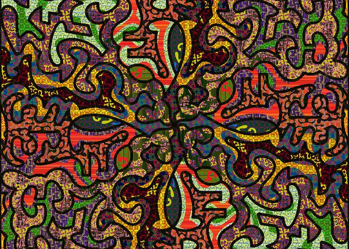 Mkatzbrandt Blockyartmatters Someharmoniesandtones Somesymmetry Mspaintabstract Abstractmspaint Decorativeabstract Abstractexpression Psychedeliabstract Greeting Card featuring the digital art Vintage Mkatz 13 by MKatz Brandt