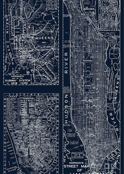 New York City Greeting Card featuring the painting Vintage New York City Street Map by Mindy Sommers