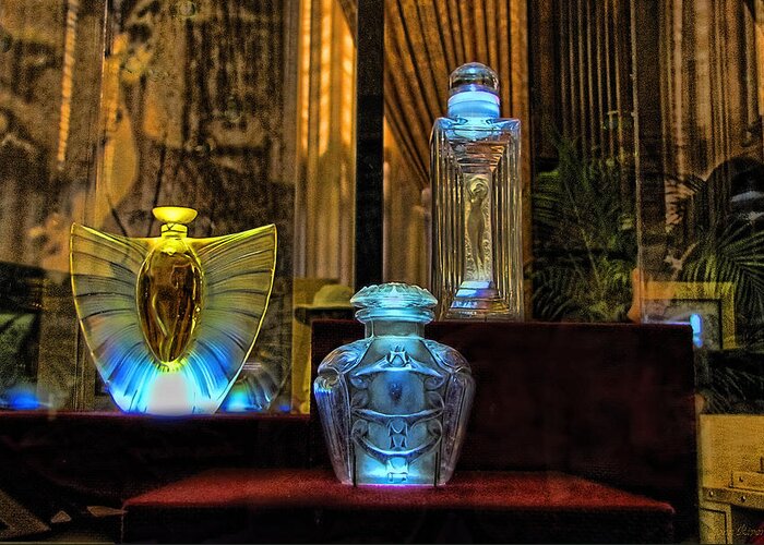 Perfume Greeting Card featuring the photograph Vintage Perfume Bottles by John Rivera
