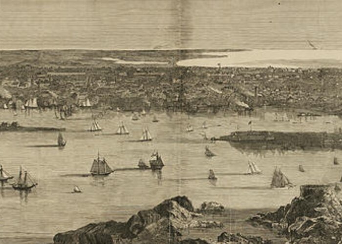 Newport Greeting Card featuring the drawing Vintage Pictorial Map of Newport RI - 1873 by CartographyAssociates