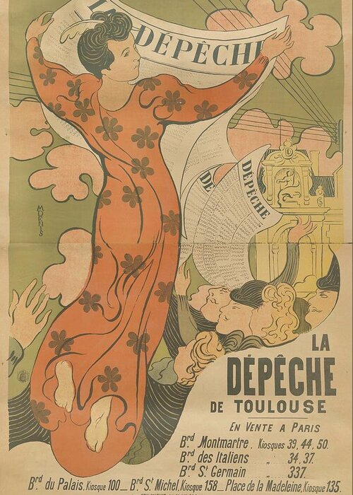 Vintage Poster For The Newspaper La Dpche De Toulouse Maurice Denis (1870 - 1943) Greeting Card featuring the painting Vintage Poster for the newspaper by MotionAge Designs
