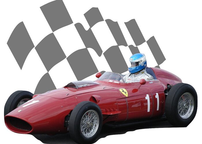 Racing Car Greeting Card featuring the photograph Vintage Racing Car and Flag 2 by John Colley