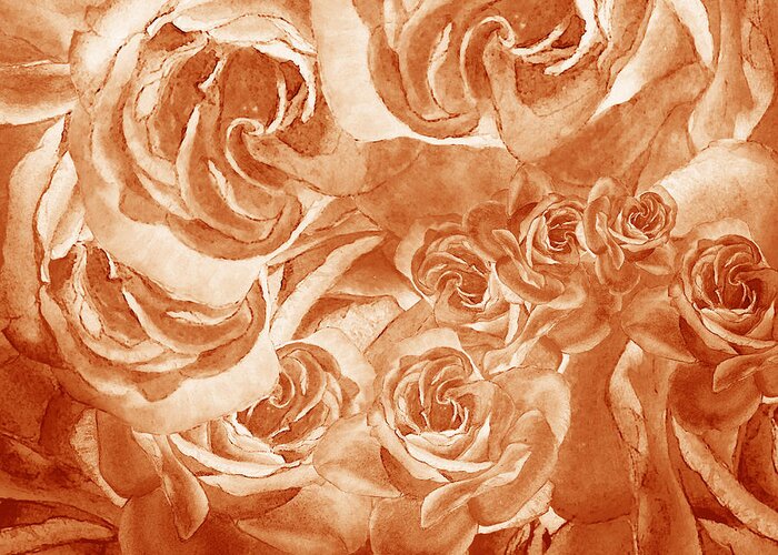 Rose Greeting Card featuring the painting Vintage Rose Petals Abstract by Irina Sztukowski