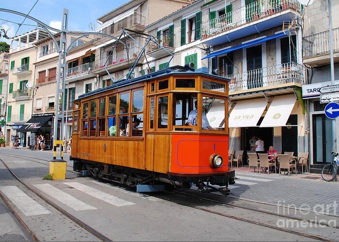 Soller Greeting Card featuring the photograph Vintage Soller tram in Majorca by David Fowler