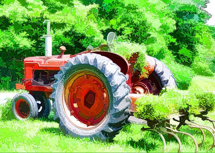  Greeting Card featuring the painting Vintage Tractor 1 by Jeelan Clark