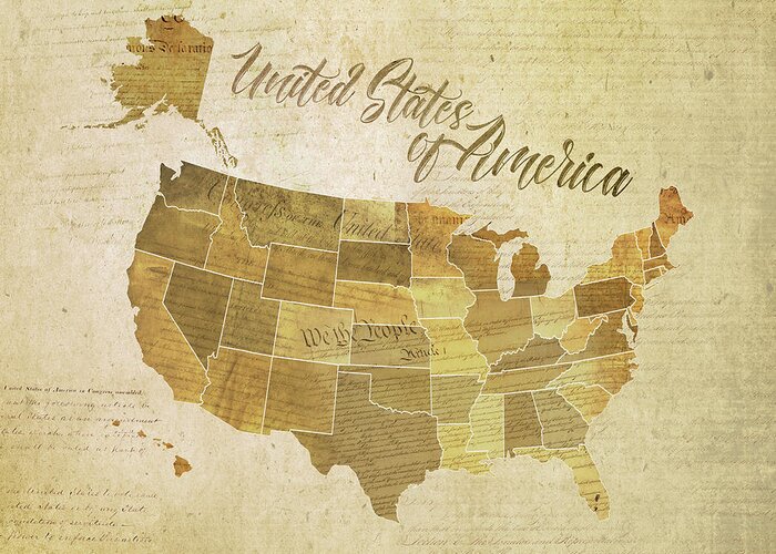 Map Greeting Card featuring the digital art Vintage United States of America by Laura Ostrowski