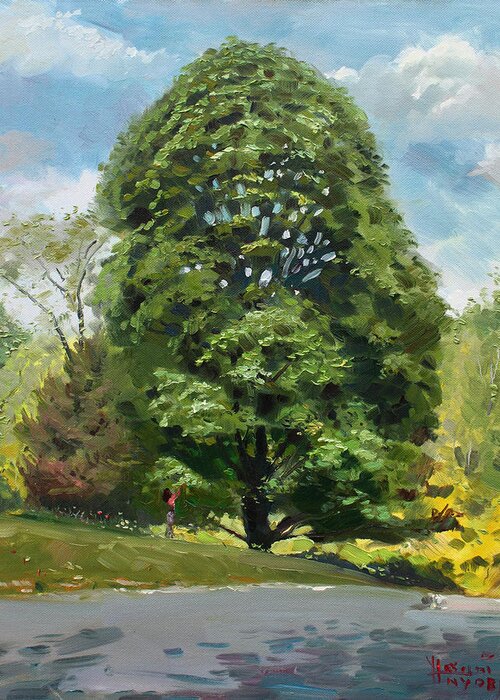 Trees Greeting Card featuring the painting Viola s Tree by Ylli Haruni