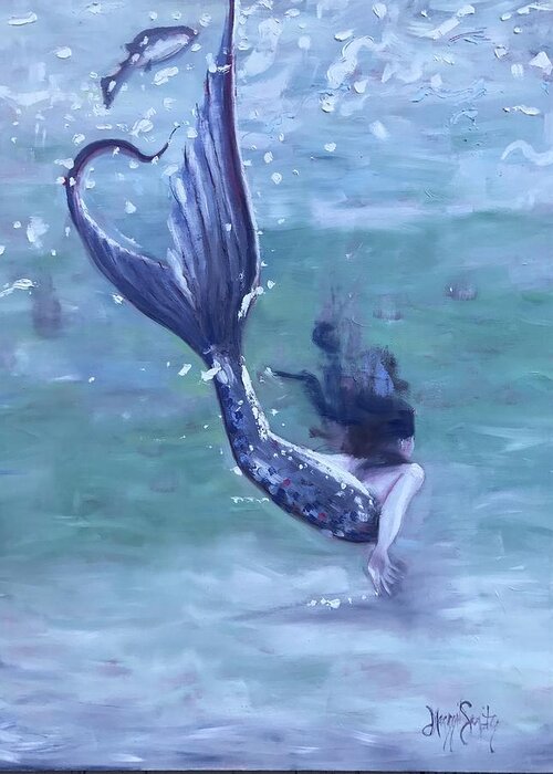 Mermaid Greeting Card featuring the painting Violet by Maggii Sarfaty