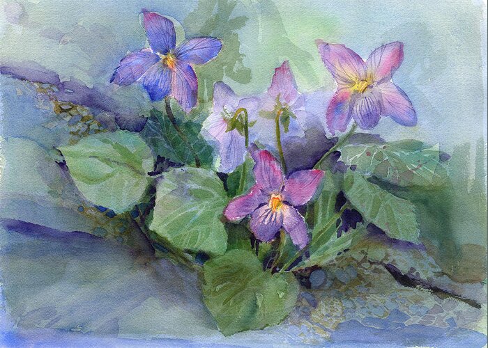 Violets Greeting Card featuring the painting Violets by Garden Gate